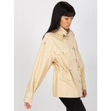 Fashion Hunters Light beige cotton transitional jacket with ribbing Cene