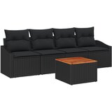 vidaXL 5-delna vrtna sedežna garnitura z blazinami črna poli ratan akacija, (22092794) | Shoptok.si