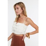 Trendyol White Ruffle Crop Woven Blouse | Shoptok.si
