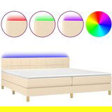  Box spring postelja z vzmetnico LED krem 200x200 cm blago, (20899304) | Shoptok.si