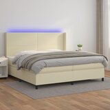  Krevet box spring s madracem LED krem 200x200cm od umjetne kože | shoptok.hr
