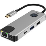 Oem Force Power, USB-C PD 100W večvratni hub 7 v 1 Ethernet RJ45 / 2 USB-A / 2 USB-C / HDMI, Siva, (5000185078) | Shoptok.si