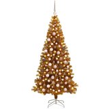 vidaXL Umetna božična drevesa med 300 LED z stojalom Zlata 180 cm PET Cene