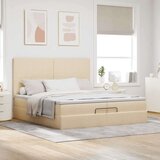  Otomanski okvir kreveta s madracima krem 200x200cm od tkanine | shoptok.hr