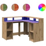  Radni stol s LED svjetlima boja hrasta 130 x 130 x 91 cm drveni | Eponuda.com
