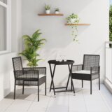 vidaXL 3-delni vrtni bistro set s blazinami črn poli ratan | Shoptok.si