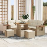 vidaXL Vrtna sedežna garnitura z blazino 8 pcs Bež Poly ratan | Shoptok.si
