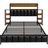 Lumor Postelja 140x200 cm iz umetnega usnja – z LED in policami – črna, (22151289) | Shoptok.si
