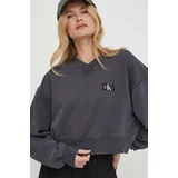 Calvin Klein Jeans Bombažen pulover ženska, siva barva