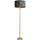  Vloerlamp messing tripod met velours lampenkap blad dessin met gouden binnenkant - Cortin Cene