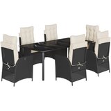  7-dijelni vrtni blagovaonski set s jastucima crni od poliratana Crna 200 x 100 x 74 cm | shoptok.hr