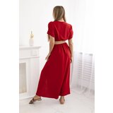 Kesi Włoski Long dress with a decorative belt burgundy | shoptok.hr