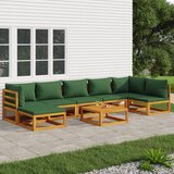 Maison Chic Seti vrtnega pohištva - Vrtna garnitura - Vrtni pohištvo set 8-delna z zelenimi blazinami trden les, (21798728) | Shoptok.si
