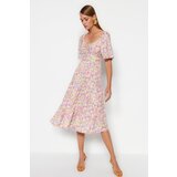 Trendyol Mint A-Line Midi Woven Balloon Sleeve Floral Patterned Woven Dress Cene