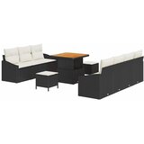  10-dijelni set sofe za vrt s jastučićima crni poli ratan akacija 2-sjedna sofa za vrt s spremnikom i jastučićima crni poli rata | shoptok.hr