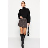 Trendyol Checkered Mini Woven Mini Skirt with Pocket and Button Detail in Brown Tweed | shoptok.hr