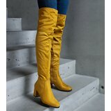 Gemre Yellow eco-suede knee-high block heel boots Alane | Shoptok.si