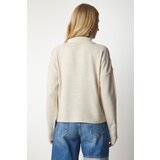  Women's Beige Polo Neck Basic Sweater | Eponuda.ba