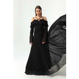Lafaba Women's Black Halter Low Sleeve Chiffon Evening Dress. Cene