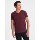 Ombre BASIC men's classic cotton T-shirt with a crew neckline - maroon cene