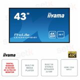 Iiyama 43" 1920x1080, IPS panel, 1% Haze, Landscape mode, Speakers 2x 10W , VGA, 3x HDMI, 350cd/m², Media Play USB Port, Control LAN / RS232C, VESA 400x400 cene