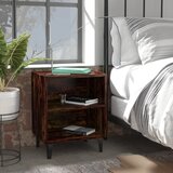 vidaXL nočna omarica s kovinskimi nogami dimljeni hrast 40x30x50 cm | Shoptok.si