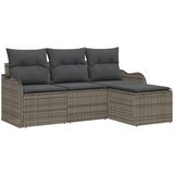 vidaXL 4 komadna vrtna garnitura sofa s jastučićima siva poli ratan, 2-sjedalna vrtna sofa s pohranom i jastučićima siva poli ratan Cijene