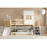 Molarem Home Drveni dječji povišeni krevet Antresola s toboganom I stepenicama - 200x90cm - svijetlo drvo | shoptok.hr
