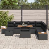vidaXL 9-delni set vrtne sedežne garniture z blazinami črna poli ratan | Shoptok.si