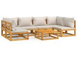 The Living Store Vrtna sedežna garnitura 7-delna svetlo sive blazine trden les - Vrtna Sedežna Garnitura, (21421522) | Shoptok.si