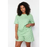 Trendyol Curve Mint Heart Patterned Knitted Pajamas Set