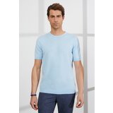 ALTINYILDIZ CLASSICS Men's Blue Standard Fit Normal Cut Crew Neck 100% Cotton Short Sleeve Knitwear T-Shirt. Cene