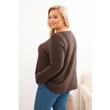 Kesi Włoski Plus size women's sweater with a boat neckline brown | Shoptok.si