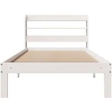 vidaXL Posteljni okvir z vzglavjem bel 75x190 cm trdna borovina | Shoptok.si