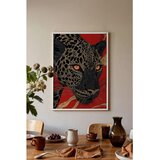 Wallxpert uramljena slika 115270, leopard narandžastih očiju na crvenoj pozadini, 50 x 70 cm, beli ram | Eponuda.com