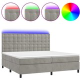 vidaXL Box spring postelja z vzmetnico LED svetlo siva 200x200cm žamet, (20761117) Cene