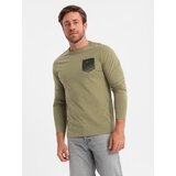 Ombre Longsleeve męski z printem w kształcie kieszonki - oliwkowy | Shoptok.si