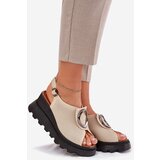 Boto Ladies Leather Wedge Sandals With Decoration Beige Artiker | shoptok.hr