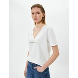 Koton Printed T-Shirt Short Sleeve V-Neck Cotton cene