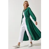  Women's Green Zipper Seasonal Woven Dress Trench Coat