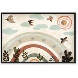  Slika - Rainbow and Sun Above - Birds in Subdued Colors Flying Among Clouds Above a Rainbow and Various Plants on a Light Backgr | shoptok.hr
