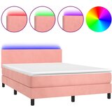  box spring s madracem LED ružičasti 140x190cm baršunasti | shoptok.hr