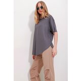 Trend Alaçatı Stili Women's Anthracite Crew Neck Oval Cut Modal T-Shirt Cene