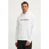 Calvin Klein Bombažen pulover moška, bela barva, s kapuco