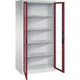 C+P Omara s krilnimi vrati z akrilnim steklom, VxŠxG 1950 x 930 x 600 mm, 4 police, svetlo sive / rubinasto rdeče barve | Shoptok.si