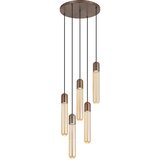 QAZQA Art Deco hanglamp donker brons met ribbel glas 5-lichts - Walcott u