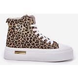 Boto High Women Sneakers With Leopard Print On Platform Brown Laviriona | shoptok.hr