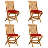 Maison Chic Vrtni stoli - Stol za vrt z rdečimi blazinami 4 kosi trdna tikovina JS2581, (21876678) | Shoptok.si