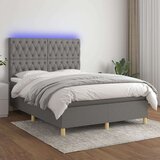  Box spring postelja z vzmetnico LED temno siva 140x200 cm blago, (20727034) Cene