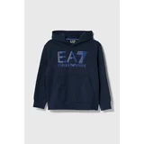 Ea7 Emporio Armani Otroški bombažen pulover mornarsko modra barva, s kapuco